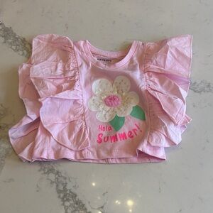 Pink Ruffle Sleeve Tee with Floral Print